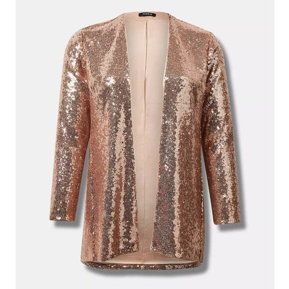Torrid 5‎ (5X 28) New Rose Gold Sequin Longline Party Blazer Jacket Holiday New - Picture 2 of 3
